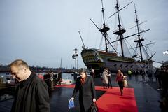 European Commission Commissioners arriving by boat at Scheepvaartmuseum, Amsterdam