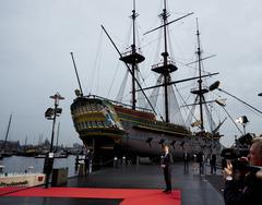 European Commission members arriving by boat at the Scheepvaartmuseum in Amsterdam