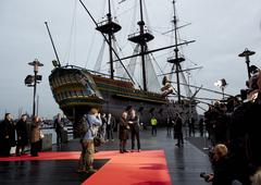 European Commission Commissioners arriving by boat at the Scheepvaartmuseum in Amsterdam