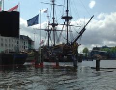 Amsterdam VOC ship replica from 1990 docked near Oosterdok