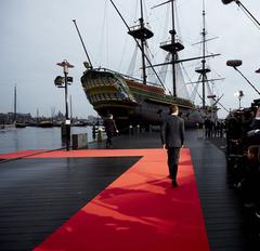 European Commission Commissioners arriving by boat at the Scheepvaartmuseum in Amsterdam