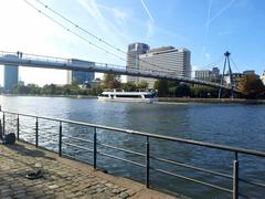 Frankfurt skyline with skyscrapers and Main River