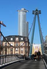 Frankfurt am Main, view from Holbeinsteg towards Westend Tower and house 1 Windmühlstraße