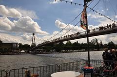 Frankfurt am Main and Holbeinsteg bridge over River Main