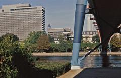 view over the Main River from the Museum Embankment with the Holbeinsteg bridge to the right