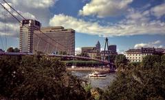 Main River flows through Frankfurt am Main with city skyline in the background