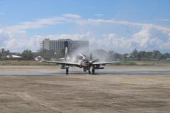 A-29B Super Tucano Aircraft welcomed at Edwin Andrews Air Base with water cannon salute