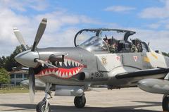 A-29B Super Tucano Aircraft at Edwin Andrews Air Base with a Water Cannon Salute