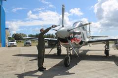 Two A-29B Super Tucano aircraft welcomed with Water Cannon Salute at Edwin Andrews Air Base