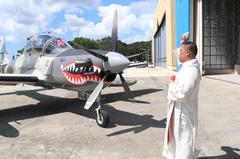 A-29B Super Tucano aircraft with Water Cannon Salute at Edwin Andrews Air Base