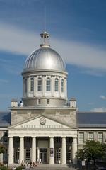 Facade, pediment and dome of Bonsecours Market in Montreal