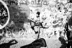 John Lennon Wall Prague black and white graffiti art