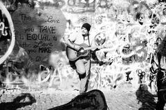 John Lennon Wall in Prague in black and white