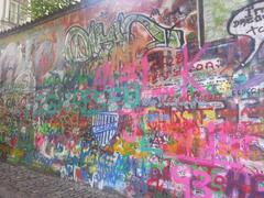 John Lennon Wall in Prague with colorful graffiti