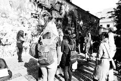 John Lennon Wall in Prague, black and white photo