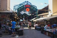 Kapani Market entrance with people in Thessaloniki