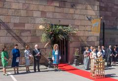 Amanda Lind inaugurating Livrustkammaren on June 17, 2019, in the presence of Carl XVI Gustaf and Queen Silvia