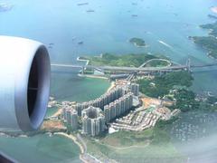 Scenic view of Hong Kong Bay with the Tsing Ma Bridge in the background