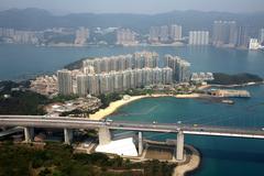 Aerial view of Park Island and Tsing Ma Bridge with Sham Tseng in the background