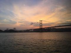 Tsing Ma Bridge in Hong Kong during sunset