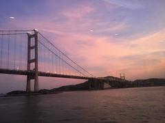 Tsing Ma Bridge at night with illuminated structure