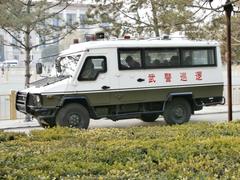 Beijing police truck at entrance to Tiananmen Square