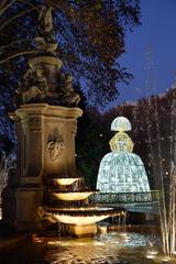 Fountain of Apollo and Christmas Menina on Paseo del Prado in Madrid