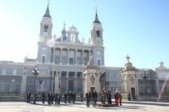 Spanish King and Queen with Prime Minister and government officials during national anthem