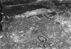 Royal Palace of Madrid aerial view, published in 1930