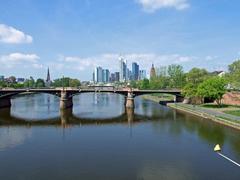 Frankfurt skyline over the Main River from the Flößerbrücke