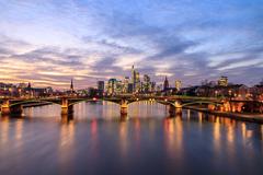 Skyline of Frankfurt at sunset