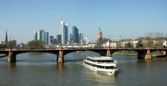 Frankfurt am Main Obermainbrücke with the ship Wappen von Frankfurt in the foreground