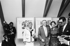 Queen Juliana, Otto Frank, and his wife during the opening of the revamped exhibition space at the Anne Frank House in Amsterdam on June 12, 1979