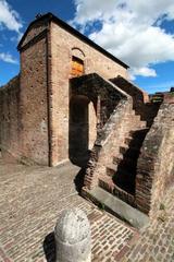 Staircase leading to Casa del Pittore above Fontenova Fountain in Siena, Italy