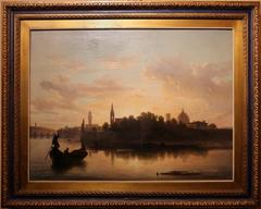 Painting of the Arno River at sunset near San Niccolò, Florence, 1860