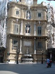 Palermo Quattro Canti baroque building with sculptures and fountain