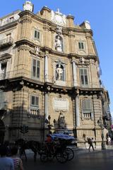 Quattro Canti, Palermo at sunrise with historic buildings in the background