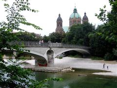 Kabelsteg bridge with St. Lukas Church in Munich