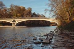 view of Kabelsteg bridge over the Isar River in Munich