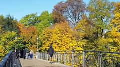 Isar River view from Ludwigsbrücke to Alpine Museum Munich in autumn