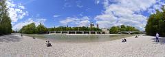 Panoramic view of Wehrsteg bridge over the Isar River in Munich