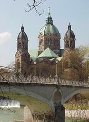 St. Lukas Church in Munich with Kabelsteg bridge