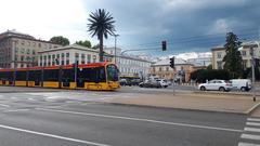 Hyundai Rotem tram on de Gaulle roundabout in Warsaw