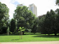 Rothschildpark in Frankfurt with Opernturm in the background