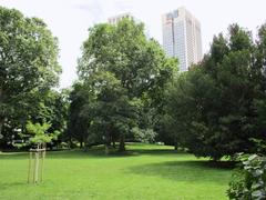 Rothschildpark in Frankfurt with Opernturm in the background