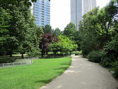 Rothschildpark in Frankfurt with Park Tower and Opernturm in the background