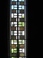 Stained glass windows at Unity Temple in Oak Park, Illinois