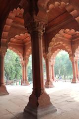 Decorated pillars inside the Diwan-i-Am at Red Fort