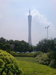 Guangzhou TV & Sightseeing Tower viewed from Hongcheng Park entrance on Ersha Island