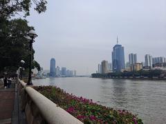 Haizhu Square in Guangzhou, China with city lights and waterfront views